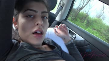Young petite babe Audrey Royal gets creampied after hot pov sex in the car