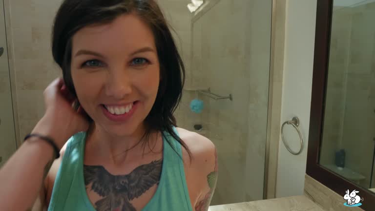 Stella Von Savage - Alt Girl Deepthroats A Thick Cock And Gives A Footjob In The Bathroom