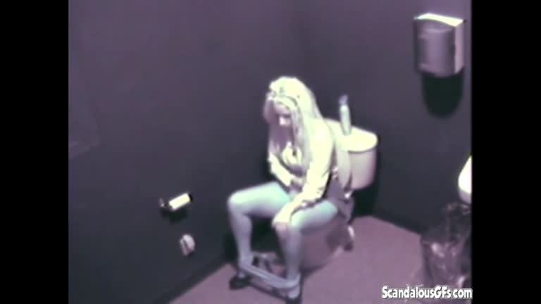 Hot Blonde Babe Masturbate On Public Toilet