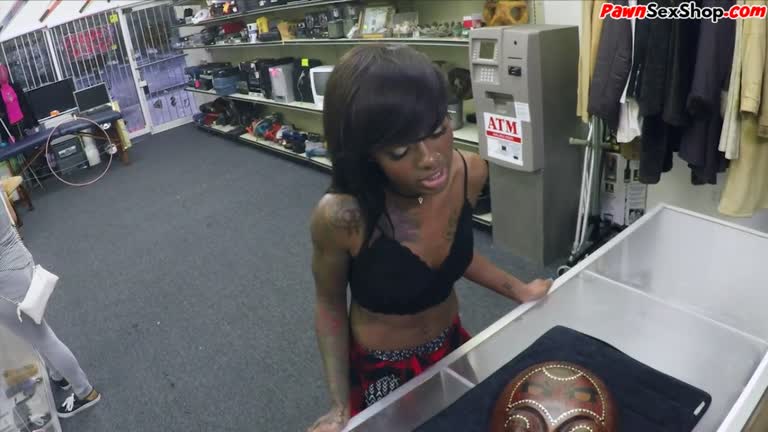 Pawn Tattooed Ebony Publicly Pussyfucked In Pawnshop