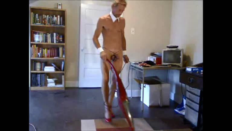 BOB MILGATE CLEANING IN PANTYHOSE AND HIGH HEELS