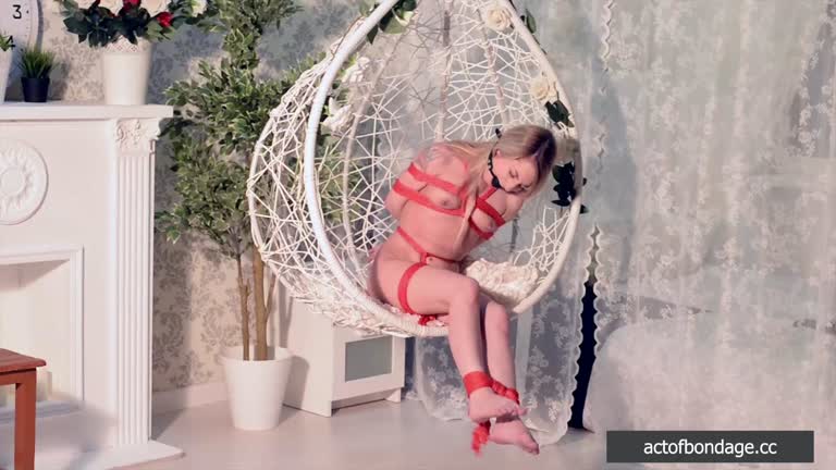 Lovely Kate Tied Up Within Red Ropes On A Valentine's Day