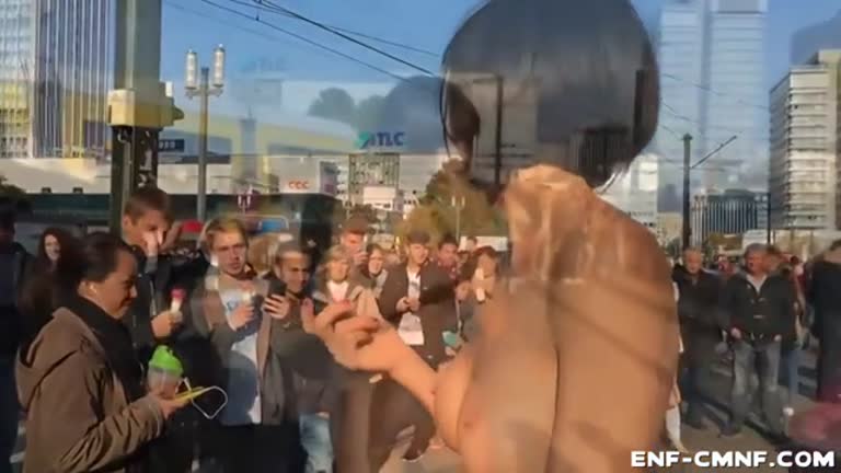 Naked Girl Takes Selfies With Men On The Street