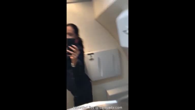 Latina Stewardress Strips In Plane