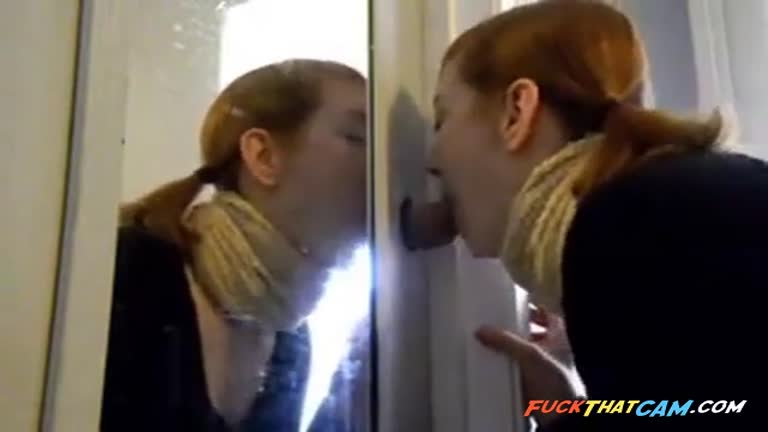 Redhead Amateur Couple's Gloryhole Blowjob