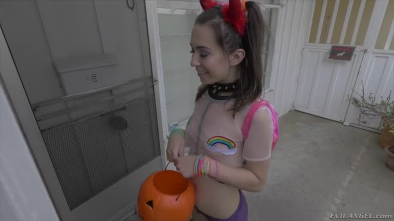 Happy Halloween Two Skinny Flat Chested Girl Deepthroats And Fucks Sloppy