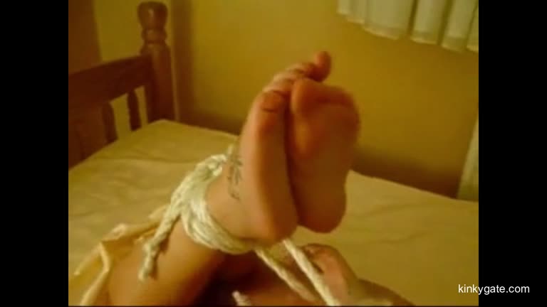 Flogging Feet Of Hogtied Cock Slut